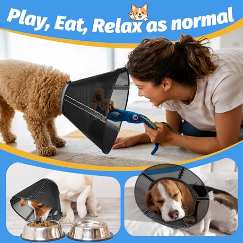 Image of Dog Cone Collar to Stop Licking, Soft Mesh Recovery Collar After Surgery with Liner, Elizabeth Cone Alternative for Medium and Large Dogs, for Surgery, Spay, Neuter, Wound Care,XS,Matte Black