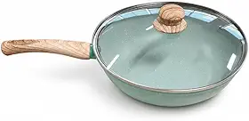 Kit Frigideira Nanocerâmica Granito 28cm com Tampa de Vidro, Alumínio Antiaderente, Compatível com Indução, 3,6 Litros