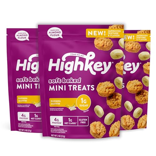 HighKey Low Sugar Banana Muffins - 2oz Low Carb Keto Snack 3-Pack, Gluten Free Mini Muffins with Oat Fiber, Healthy Sweet Breakfast or Dessert