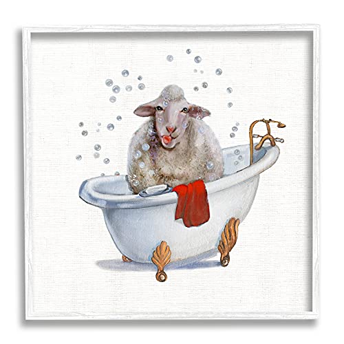 Image of 'Shaggy Sheep in Bubble Bath Playful Farm'| Framed Giclee Art | Stupell Industries | White, 24 x 24 Inches, Easy to Hang and Sturdy, Made in USA, by Donna Brooks