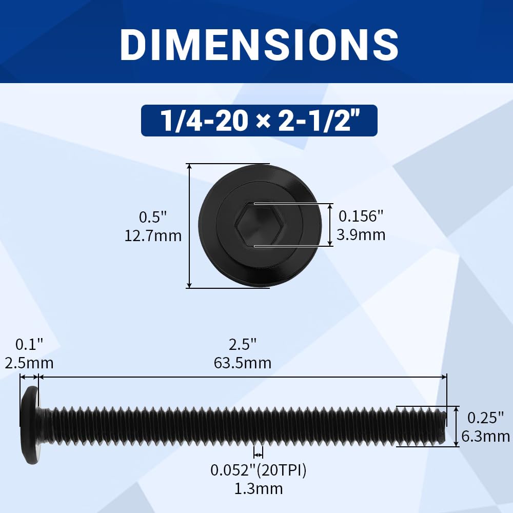 10-Sets 1/4-20 x 2-1/2" Flat Head Binding Screws with 1/4 x 5/8 Binding Nuts, 18-8 (304) Stainless Steel, Black Coated, Fayeploo (Hex Wrench Included)