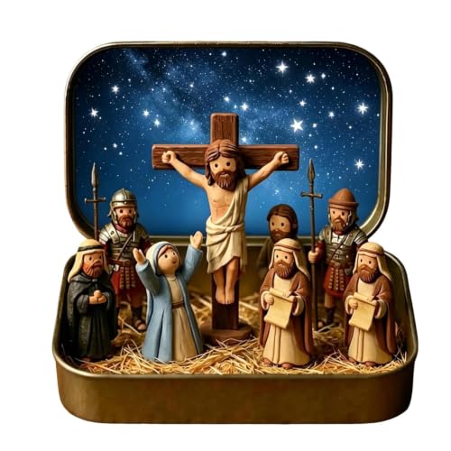 2 PCS Mini Jesus Figures Christmas Nativity in a Tin Box Nativity Scene - image 1