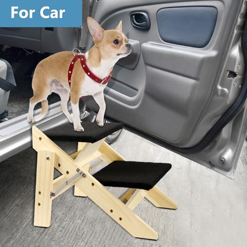 Umtiti 2-in-1 Faltbare Holz-Hunderampe mit 2 Stufen, Haltbare Holz-Hundetreppe/Haustierstufen für kleine bis mittlere Hunde, Haustiertreppe-DE