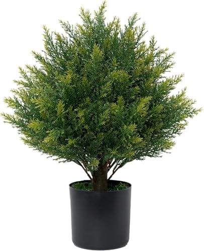 Artificial Topiary Ball Tree 19''T Faux Little Bush Ball Tree UV Resistant Shrub Potted Artificial Plant for Outdoor Indoor Front Porch Garden