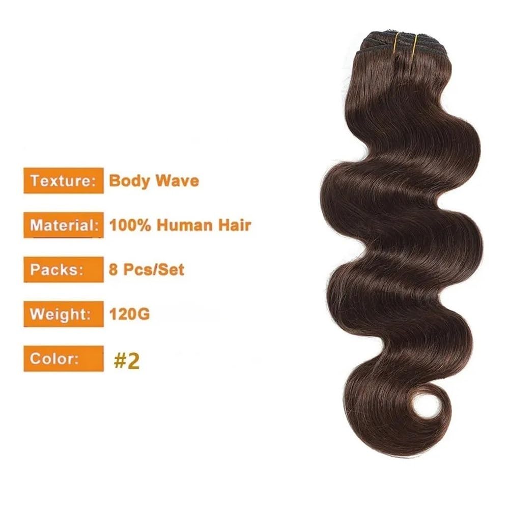 Czekoladowe brązowe włosy Remy z prawdziwych włosów dla kobiet, 8 sztuk, 120 g, falowane, prawdziwe włosy Remy, pełne i grube (25,4-61 cm)