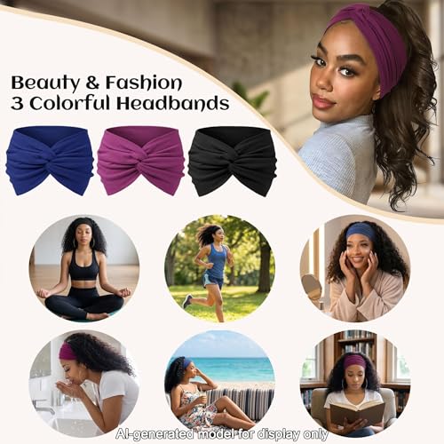 7-Inch Wide Headbands for Women – 3 Pack Soft Thick Turban Hair Bands - image 4