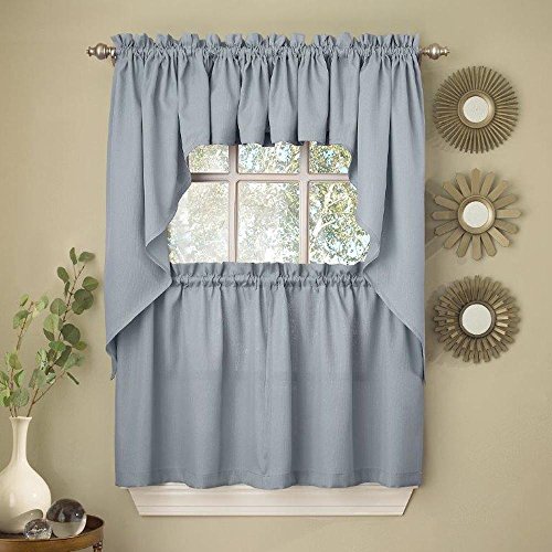 Ribcord Solid Color Kitchen Tier Curtain Pair, 54W x 36L, Blue