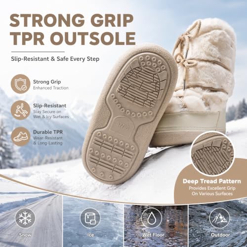 Image of ZHENAIYISHENG Faux Fur Boots for Women - Fuzzy Fluffy Furry Water Resistant Snow Boots for Women - Anti-Slip with Cotton Sponge Lined and TPR Rubber Sole Black White Fur Boots