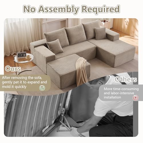 Image of Lakifun 107 inch U-Shape Cloud Couch, Modern Modular Sectional Comfy L-Shape Sofa with Ottoman, Deep Seat, Upholstered Corduroy Sleeper Chaise Longue for Living Room Bedroom, No Assembly Required, Camel