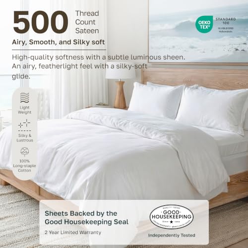 Image of California Design Den Softest 100% Cotton Sateen Twin Sheets Set,3 Pc,White