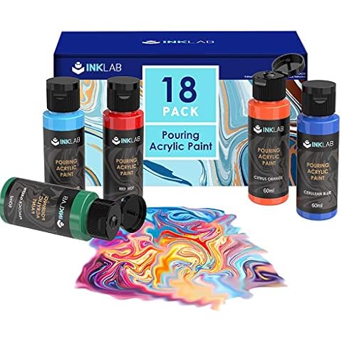 INK LAB Acrylic Pouring Paint Kit 18 Colors Acrylic Paint Pre Mixed for Pouring on Canvas Wood Crafts Tiles Rocks Painting, Water Based, 2 Oz/Bottle Cover