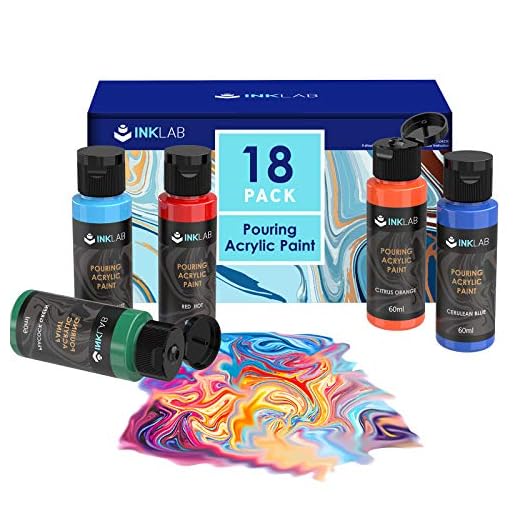INK LAB Pintura Acrílica para Pouring Paint 18 Colores Kit de Pinturas Acrílicas Fluida para Lienzo Madera Piedra Vidrio Manualidades,60ml/Botella