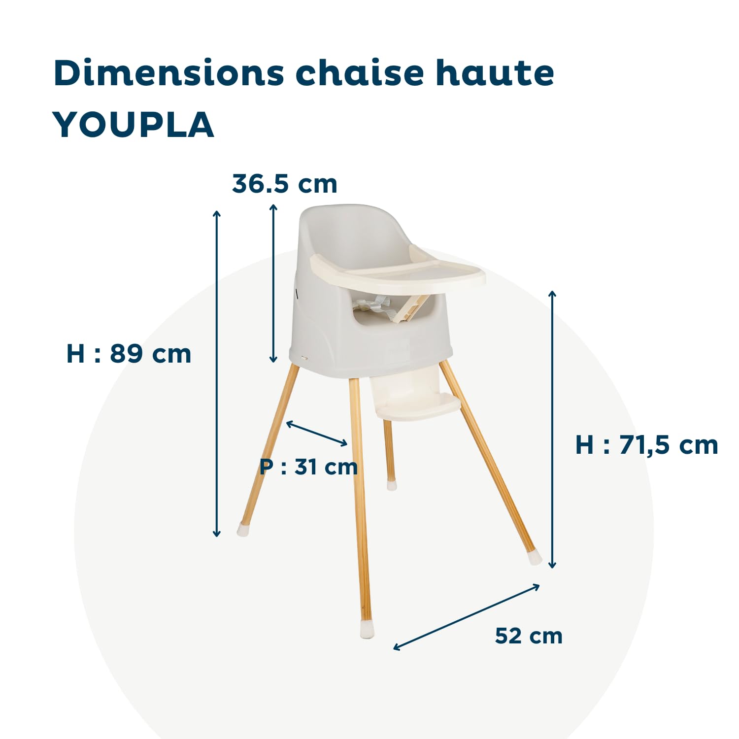 THERMOBABY - Chaise Haute Bébé 2 en 1 Youpla - Évolutive En Rehausseur Chaise Enfant - Tablette Amovible - Harnais 3 Points - Dès 6 Mois, Jusqu'à 3 Ans ou 15kg - Fabriqué En France - Gris velours