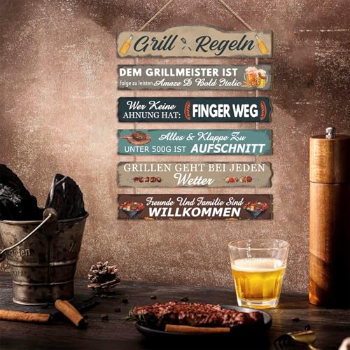 KAIRNE Grill Regeln Dekorationen Lustige Grillmeister Schild Rustikale Grill Wanddeko für Küche Garten Grillplatz Geschenk Grillfans