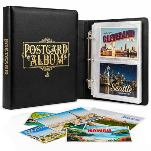 Elegant Postcard Album Book for Collecting Sleeves Included Post Card Album Holder Book and Organizer Binder Post Card Collection Display Storage Memory Collectors Travel Photo Album 4x6