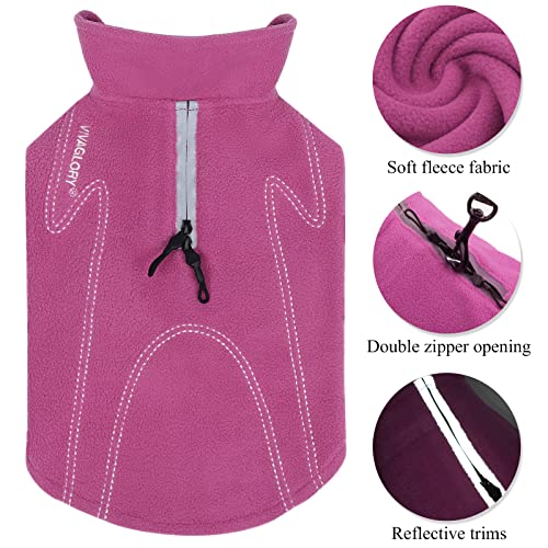 VIVAGLORY Cozywrap Wintermantel Hund, Hundejacke mit Geschirr Öffnung, Fleecejacke Hund Hundejacke, Reflektierend & Verstellbar Fleece Softshell, S, Fuchsia