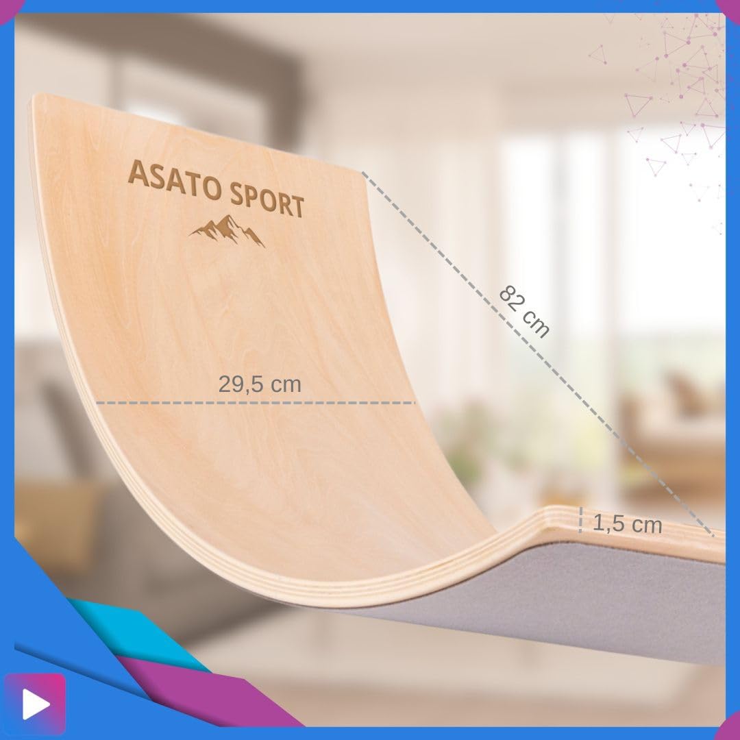 ASATO Deska balansowa z drewna – zabawka Montessori dla dzieci i dorosłych – deska do balansowania z filcem – deska do balansowania 82 x 29 cm – deska do balansowania i deska do balansowania