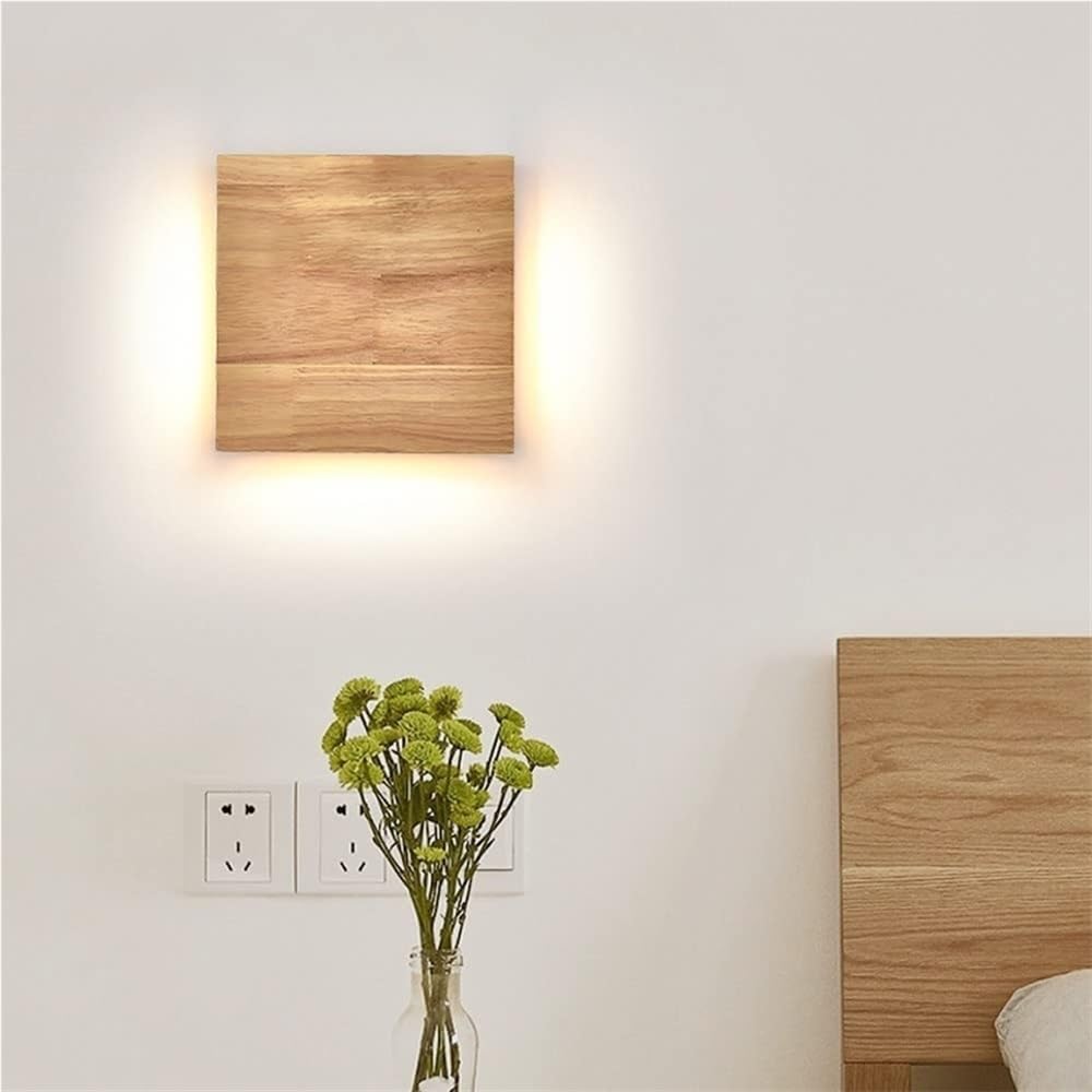 Lampada da parete, 9 W, a LED, quadrata, in legno, lampada da interni in acrilico, per testiera, soggiorno, camera da letto, corridoio