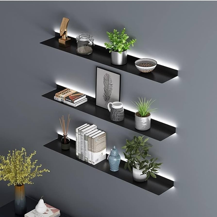 ウォールシェルフwithライト Amazon｜WJW フローティングシェルフ壁掛け、照明付きウォール
