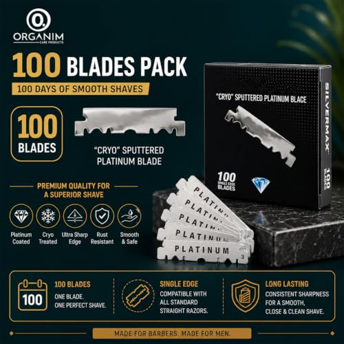 Image of ORGANIM Professional Wood Ustra for Men with 100 Blades Pack (100 Days Shaving Value Pack) - Stainless Steel Straight Razor for Barber Shaving, Salon Style Manual Shave Ustra with Premium Wooden Handle
