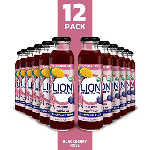 LION Organic Bottled Dandelion Tea | Immunity Booster - Prebiotic Tea Full of Antioxidants | Blackberry Rose | 12 Pack