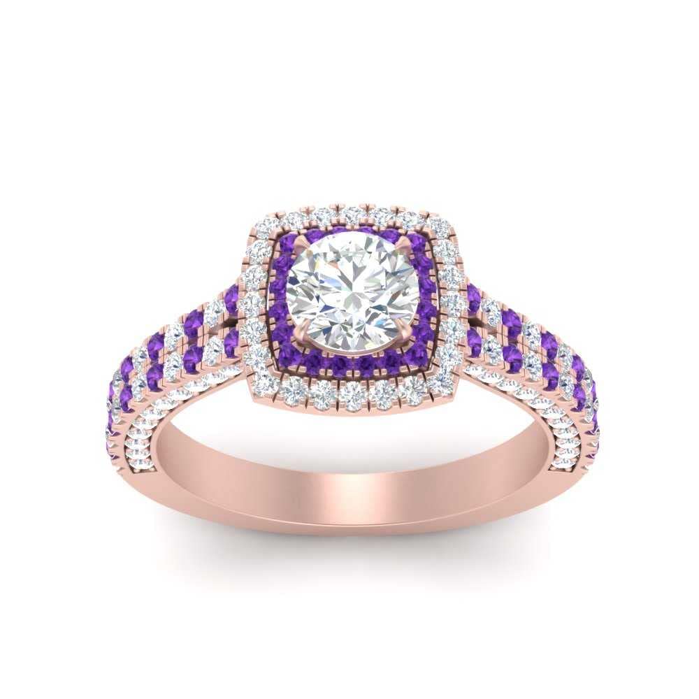 55Carat Choose Your Gemstone Double Band Square Halo Diamond CZ Ring 18K Rose Gold Plated Round Shape Halo Engagement Rings Everyday Jewelry Wedding Jewelry Handmade Gifts for Wife US Size 4 to 12