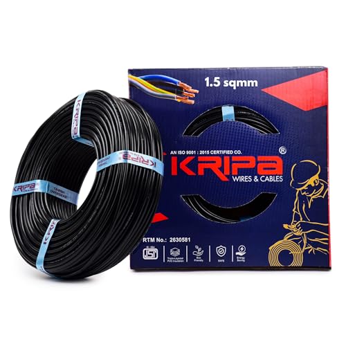 KRIPA 1.5 Sqmm FR PVC Insulated CCA Copper Wire | 90 Meter Single Core Multistrand House Cable | Flame Retardant | Gauge 10 | Black