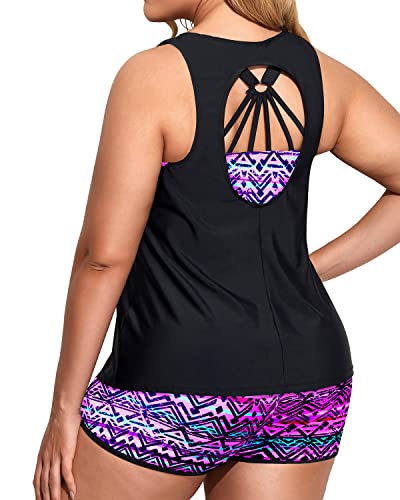 Image of Holipick Women Plus Size Swimsuits - Athletic 3 Piece Tankini with Shorts