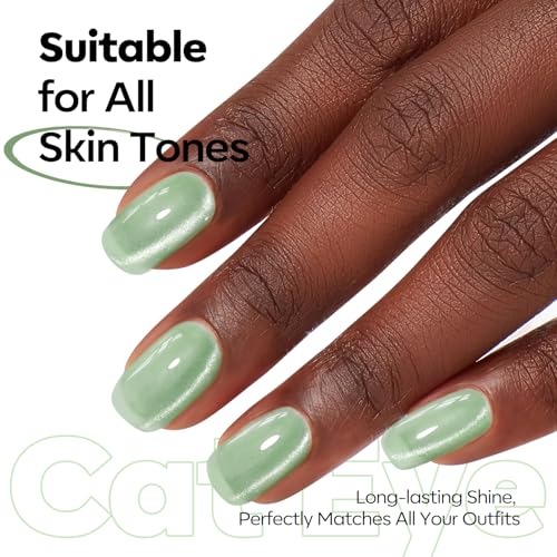 Image of modelones Green Cat Eye Gel Nail Polish Glassy Magnetic Glitter Holographic Mint Green Grape Reflective Translucent Gel Polish Jelly Translucent UV Gel Manicure 15 ML