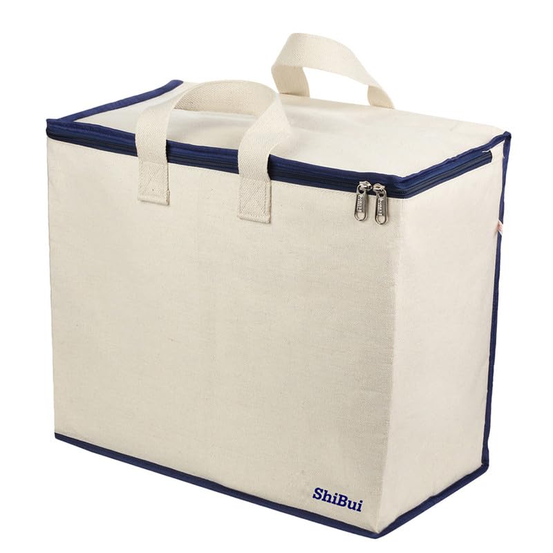 Image of SHIBUI Canvas Reinforced Cotton Handles with Multipurpose Clothes Storage Organizer & Grocery vegetable shopping and Covers Zip Bags.