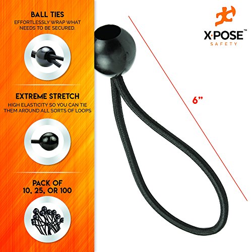 Image of 40' x 60' Multipurpose 5 Mil Blue Poly Tarp Cover, 6 inch Black Bungee Ball Cords (25 Pack), and Heavy Duty Tarp Clips (10 Pack) for Canopies, Tarps, Camping, and More - Xpose Safety