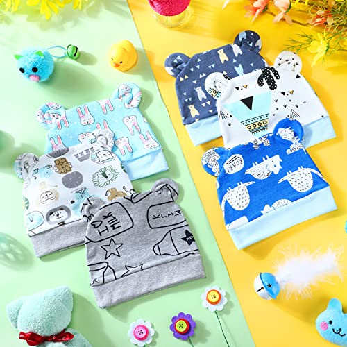 Geyoga 6 Pieces Newborn Baby Hat Bear Ears Infant Caps Baby Boy Girl Toddler Hats Infant Beanie Caps For 0-3 Months(Gray, Blue, White, Dark Blue,Cool) #TOP3