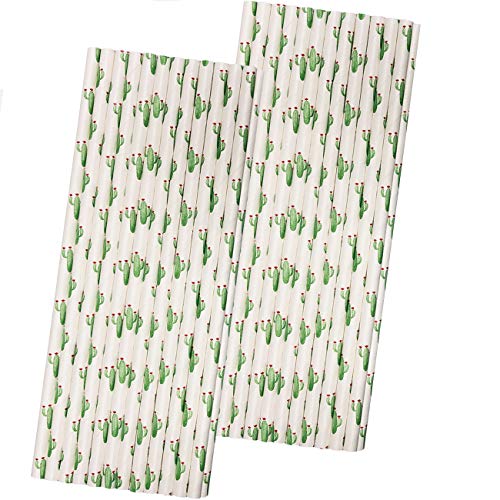 Pitillos de papel diseño cactus verde y blanco 50 pack miniatura 1