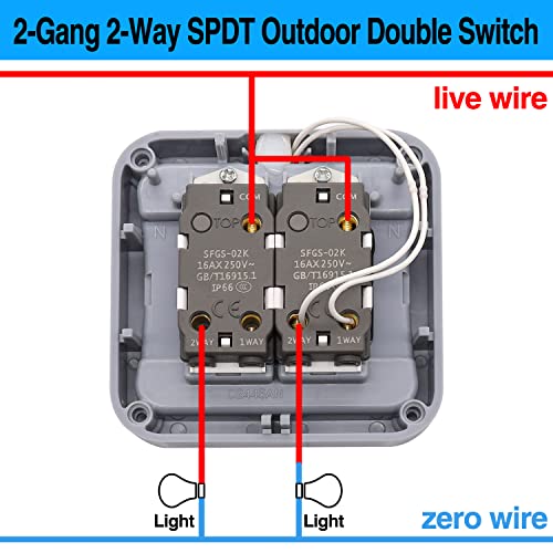 Taiss Outdoor Switch Ip66 Waterproof Switch With Red Led Indicator,2-Gang 2-Way Spdt Double Light Switch,10A 220V-250V Outdoor Garden Electrical Switch #TOP3