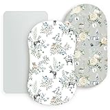 Stretchy Ultra Soft Fitted Bassinet Sheet Set 3 Pack, Universal Fit for Bassinets Baby Cradle Moses Basket Oval Rectangle Mattress Safe and Snug, Stylish Print