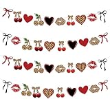 Cheetah Cherry Birthday Party Decorations Leopard Hanging Banner Decor Red and Black Cheetah Cherry Print Pattern Card Banner Safari Animal Birthday Party Decorations Sulpplies for Women Girls