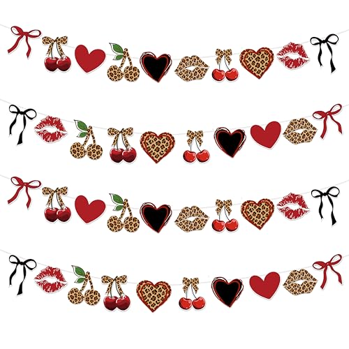 Cheetah Cherry Birthday Party Decorations Leopard Hanging Banner Decor Red and Black Cheetah Cherry Print Pattern Card Banner Safari Animal Birthday Party Decorations Sulpplies for Women Girls