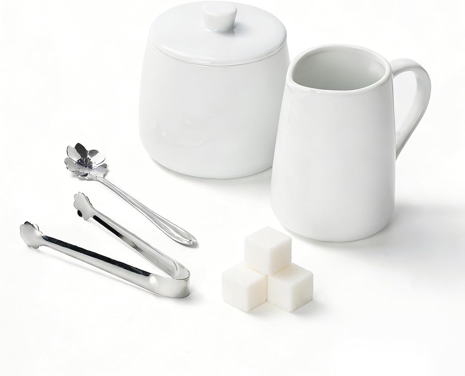 Cream and Sugar Set, Ceramic Sugar Dish with Lid and Spoon, Coffee Creamer Container, Sugar Bowl and Creamer Set