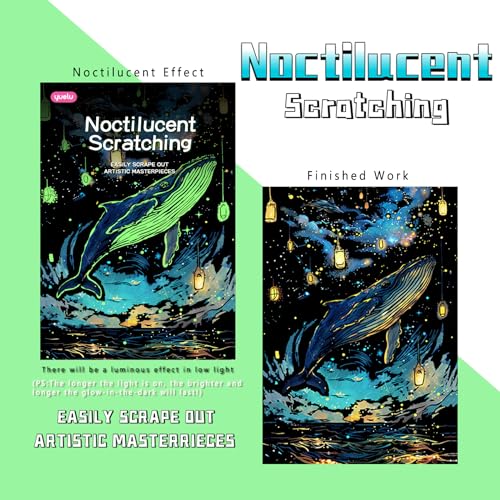 scratch paper art for adults-glow in the dark scratch painting craft kit 8 sheets a4diy foil engraving art setstress relief gift for travel loverscraft lovershome decors butterfly amp whale
