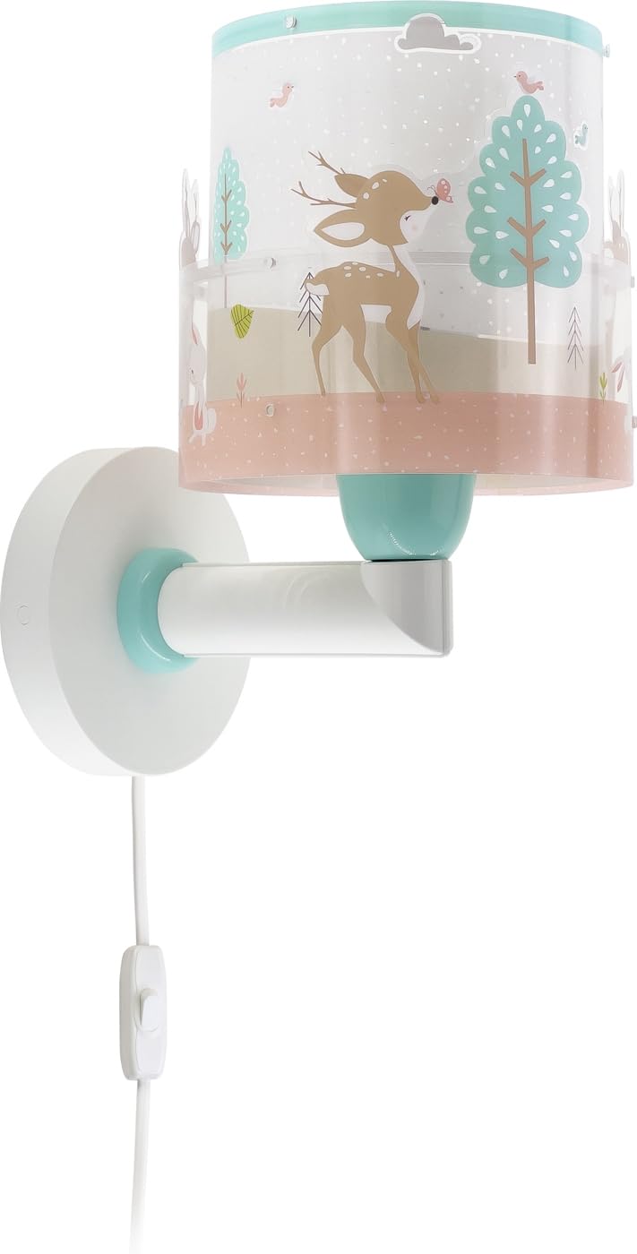 Dalber Lámpara Aplique Pared Infantil Ciervo Rosa 61279 | Lámpara aplique de pared con instalación directa a la corriente o mediante cable con interruptor incluido. Loving Deer