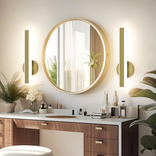 Image of Aipsun Gold Wall Sconce Hardwired Modern LED 18W Wall Sconce Set of Two, 15.7Inches Wall Lights for Living Room Bedroom Hallway, 5CCT