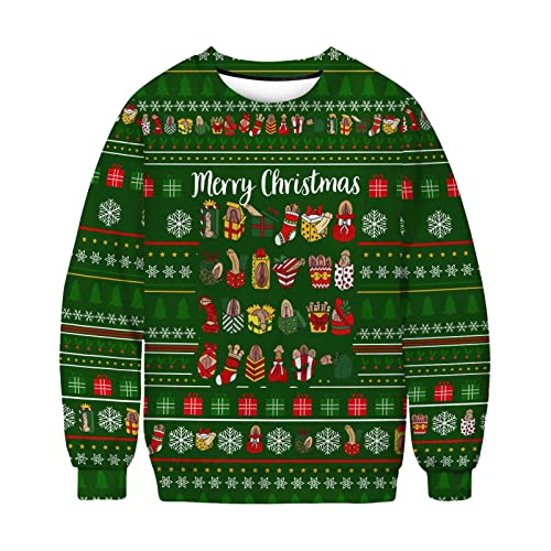 Funny Ugly Christmas Sweatshirts For Men Mens Fashion Hoodies 3D Tops Xmas Print Long Sleeve Crew Neck Holiday Sweater Green #TOP1