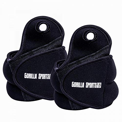 GORILLA SPORTS® Gewichtsmanschetten verstellbar 2er-Set für Fuß- und Handgelenke – Laufgewichte mit Schlaufe für Arme und Knöchel 3 KG - 2x1,5 KG