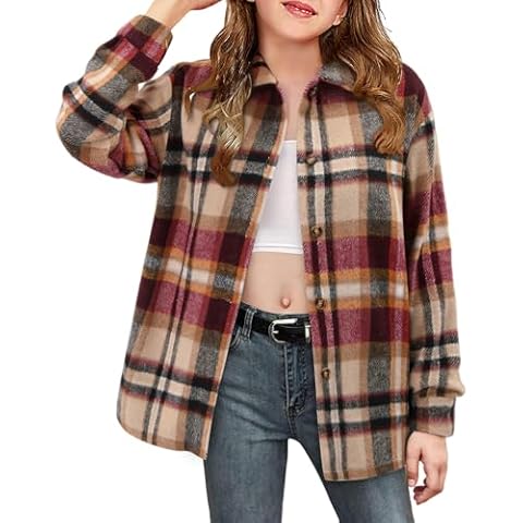 Yoklass Kids Flannel Jacket Girls Trendy Plaid Button Shirts Warm Western Shacket Winter Coat 9-10 Years Cover