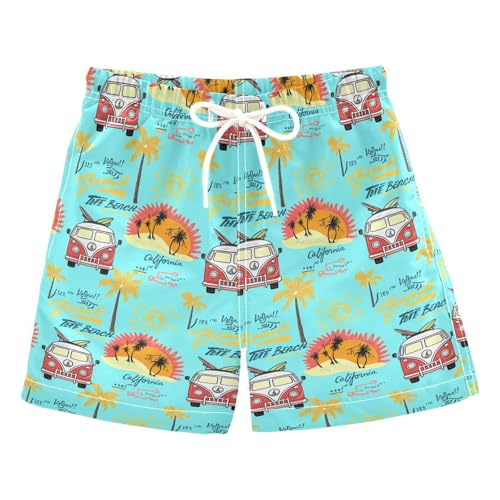 Palm Trees Cyan Blue Boys Swim Trunks Toddler Boy Swimsuit Quick Dry Bathing Suits for Boys Adjustable Waist Swimsuit Beach Shorts for Kids, XL