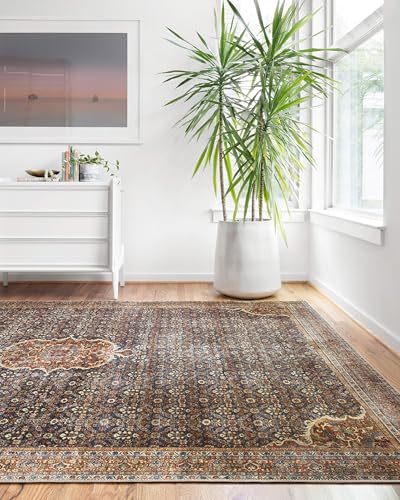 Loloi Layla Collection LAY-09 Cobalt Blue/Spice 2'-0" x 5'-0" .13" Thick Accent Rug, Soft, Durable, Vintage Inspired, Distressed, Low Pile, Non-Shedding, Easy Clean, Printed, Living Room Rug