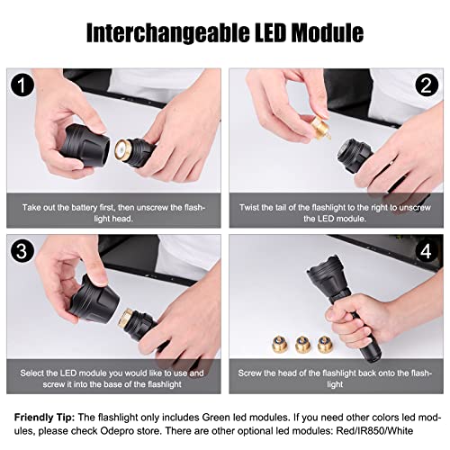 Image of KL52 Zoomable Hunting Flashlight Green Light Focus Adjustable Predator Varmint Lights with Stepless Dimming Pressure Switch, Quick Release Mount