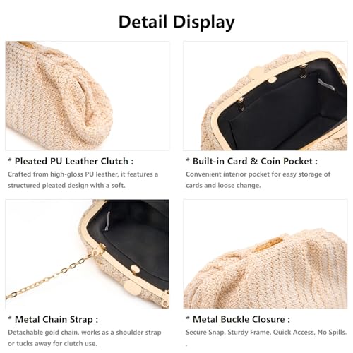 Image of Gurina Pleated PU Clutch Purse for Women Formal - Evening Bag with Detachable Chain for Weddings, Proms