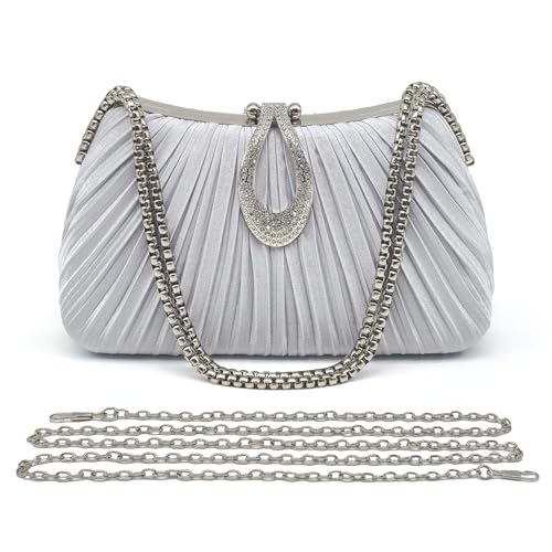 Pahajim Bolso Clutch de Fiesta Elegante Cartera de Mano Mujer Bolso Invitada Boda de Pedreria para Noche Ceremonia Banquete (Plata)