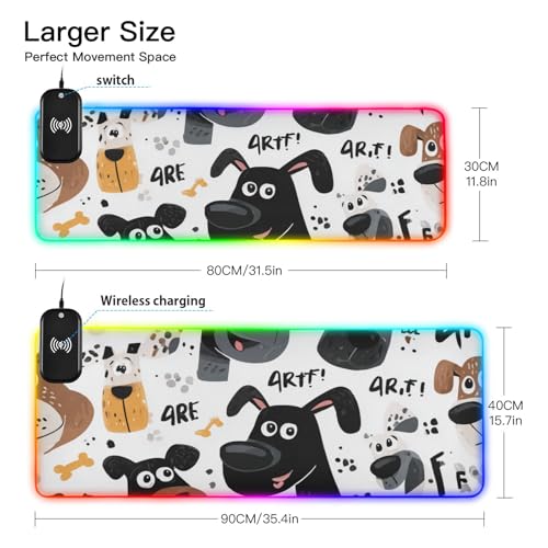 Tapis de souris de jeu lavable imprimé chiens mignons format XXL